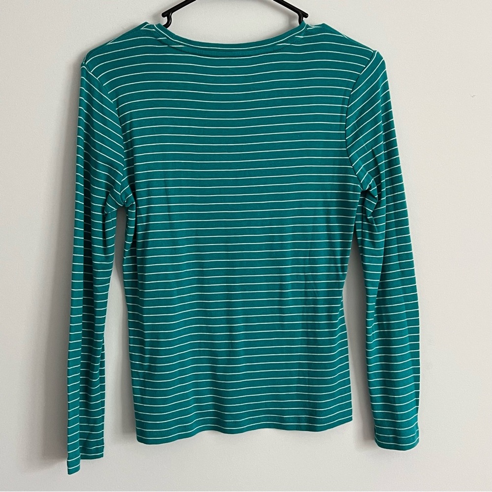 Talbots Teal Blue Striped Crew Neck Long Sleeve Soft Lightweight Tee Shirt - Picture 3 of 4